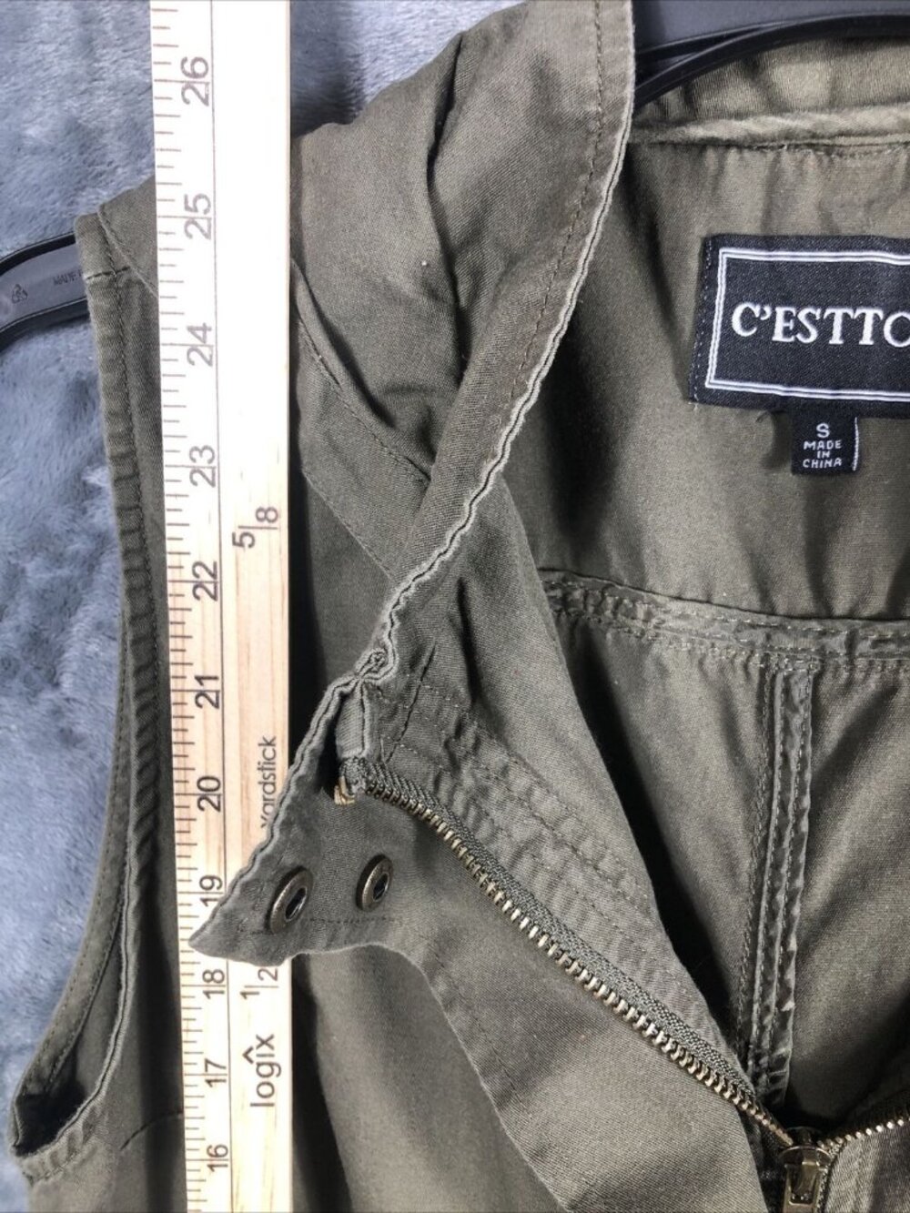 CEsttoi Womens Olive Green Sleeveless Utility Vest Jacket With Drawstring Waist - Picture 7 of 9